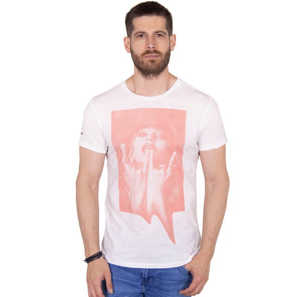 Biały t-shirt nadruk (M)