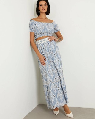 Niebieska maxi spódnica hafty (S)