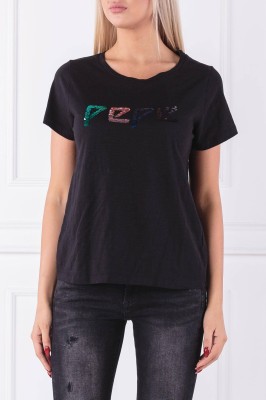 Czarny t-shirt cekinowe logo (XS)