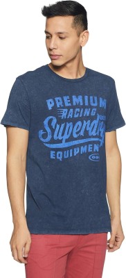 Granatowy t-shirt print dziury (S)