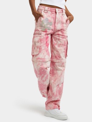 Różowe jeansy szorty 2w1 tie dye (30/34)