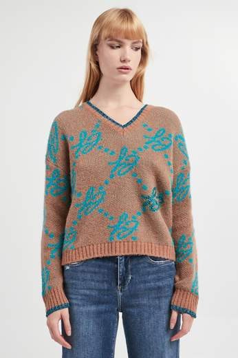 Brązowy luźny sweter cyrkonie (XL)