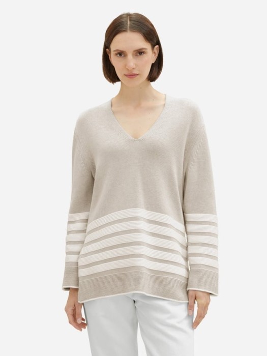 Beżowy sweter v neck (S)