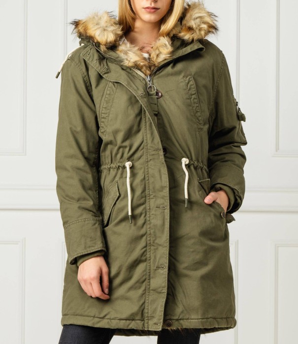 Khaki kurtka parka kaptur (S)