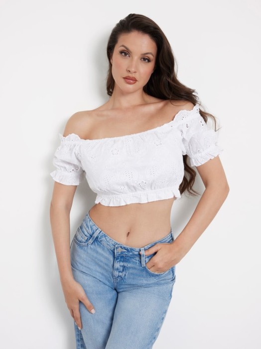 Biały top haftowany wzór (M)