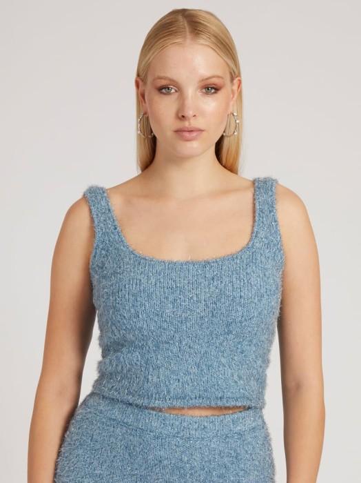 Niebieski dzianinowy top (M)