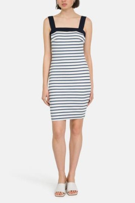 Śmietankowa sukienka paski (L)