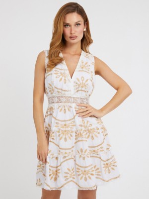 Biała sukienka haftowany wzór (M)