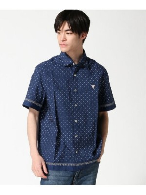 Granatowa koszula krótki rękaw wzór (XS)