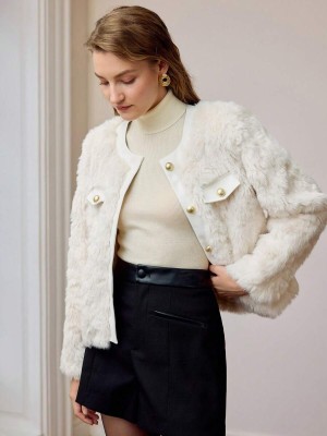 Ecru kurtka futro guziki (XS)