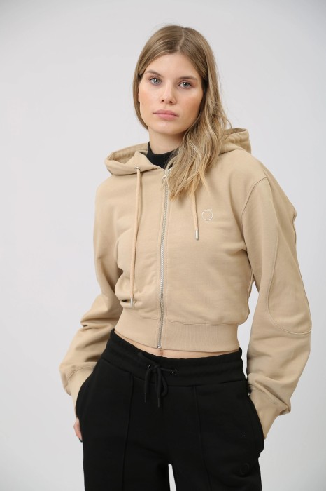 Beżowa krótka bluza kaptur (M)