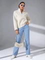 Pluszowa bluza ecru zamek (M)