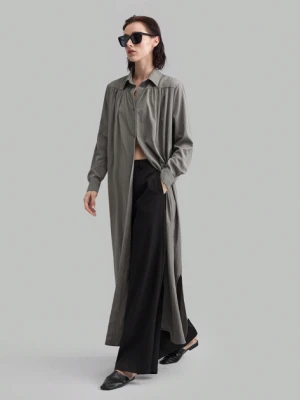 Szara długa koszula kieszenie (S)