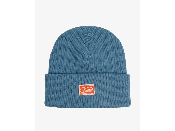 Niebieska czapka beanie naszywka