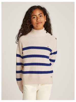 Ecru sweter paski logo (5L)