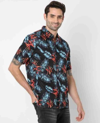 Czarna koszula krótki rękaw wzór (M)