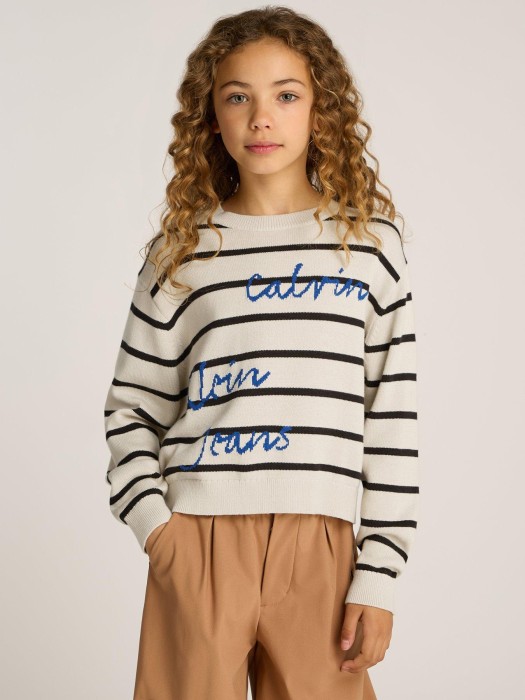 Jasnobeżowy sweter paski (14L)
