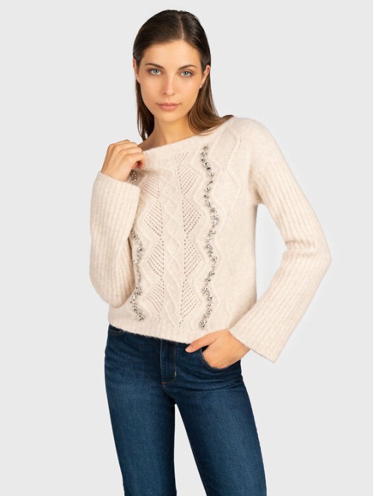 Beżowy sweter cyrkonie (L)