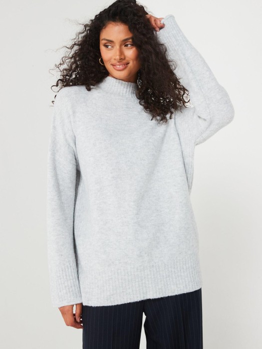 Szary sweter oversize półgolf (36-38)