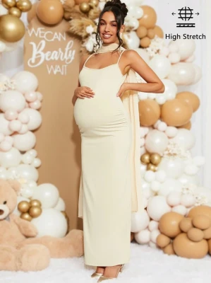 Gładka maxi sukienka szyfonowy szal (S)