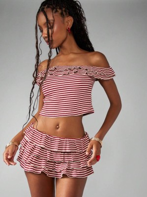 Pasiasty letni zestaw dwuczęściowy (S)