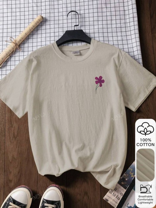 Beżowy t-shirt nadruk (XL)