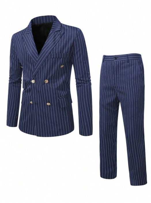 Granatowy komplet garniturowy paski (2XL)