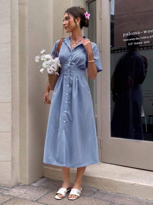 Koszulowa sukienka midi paski (S)