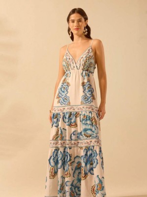 Maxi sukienka wzór ramiączka (L)