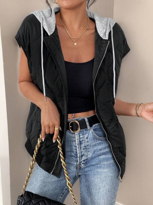 Czarna kamizelka kaptur (XS)