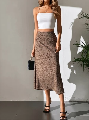 Beżowa spódnica midi wysoki stan (XL)