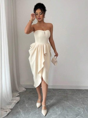 Asymetryczna sukienka ecru (L)