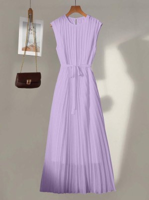 Fioletowa plisowana sukienka pasek (L)