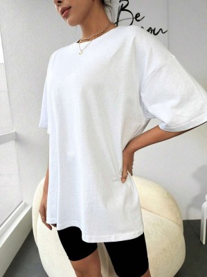 Biały t-shirt oversize nadruk (S)