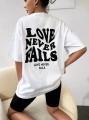 Biały t-shirt oversize nadruk (S)