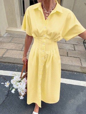 Żółta sukienka koszulowa paski (M)