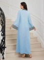 Niebieska sukienka maxi hafty (S)