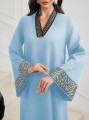 Niebieska sukienka maxi hafty (S)
