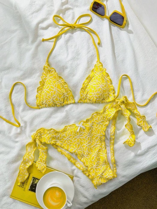 Żółte bikini kąpielowe kwiaty (S)