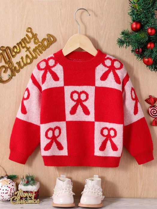 Dwukolorowy sweter wzór kokardy (5L)