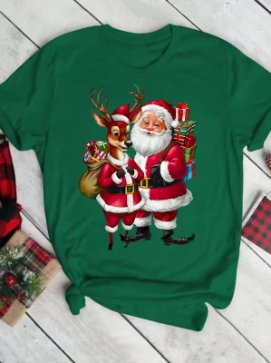 Zielony t-shirt świąteczny nadruk (L)