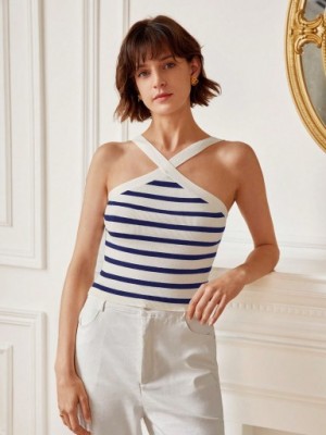 Śmietankowy top paski (M)