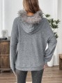 Szary melanżowy sweter kaptur (XL)