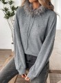 Szary melanżowy sweter kaptur (XL)