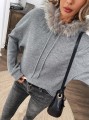 Szary melanżowy sweter kaptur (XL)