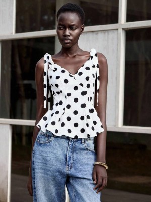 Biały top grochy (S)