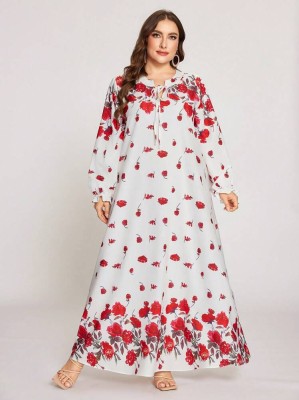 Śmietanowa sukienka maxi wzór (2XL)