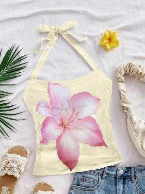 Żółty wiązany top kwiat (2XL)