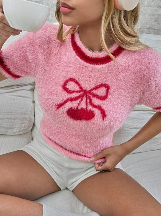 Różowy sweter krótki rękaw (S)
