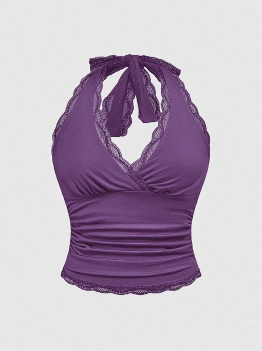 Fioletowy top wiązany na szyi (3XL)
